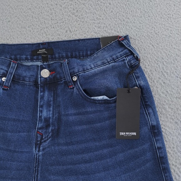 True Religion Ricky Relax Straight Jeans Mens 32x34 Blue Flap Pocket Stretch NWT - Picture 8 of 16